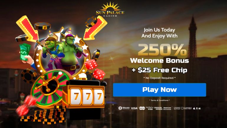 Завітайте до казино Sun Palace і отримайте ексклюзивні безкоштовні фішки в розмірі $25 та значні вітальні бонуси.